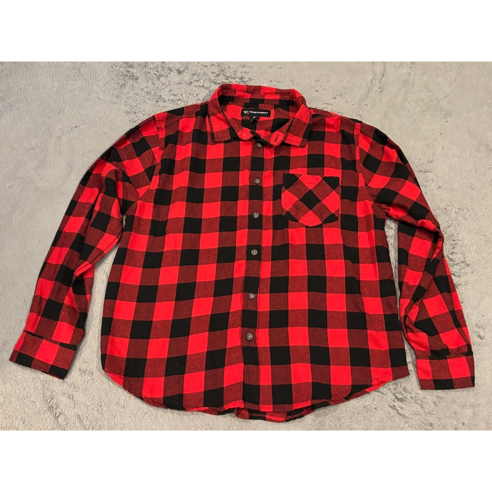 TrueTimber Mens XL Red Black Buffalo Plaid Flannel Button Down Shirt RN141062